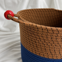 Brown and Blue Toy Storage, Rope Storage Basket for Playroom & Nursery, Braided Woven Laundry Hamper, Decorative Washing Basket