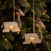 Christmas Wooden Reindeer Decoration with LED Lights for Holiday Decor