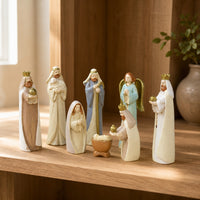 8 Pieces Nativity Scene Figurines Tabletop Nativity Set Resin Decorations for Mantel, Bookshelf
