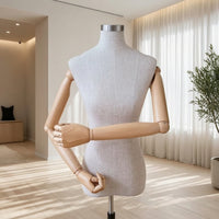 Mannequin Torso with Wooden Arms Linen Textured Mannequin Torso with Arms Stable Cloth Covered Dress Form for Designers