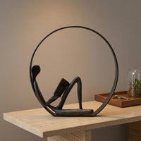 Reading Figure Sculpture Minimalist Metal Desk Ornament Modern Style Circular Hoop Sculpture