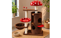 Rope-Wrapped Fungus Feline Tree Hanging bedStyle Multi Level Feline Structure Arched Opening Pet Furniture Dangling Toys
