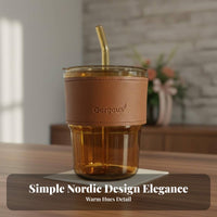 Gift Idea Bamboo Joint Glass Cup Food Grade Materials Leather Sleeve Glass Cup Spill-Resistant for Office Workers, Adults, Home, Travel, Car