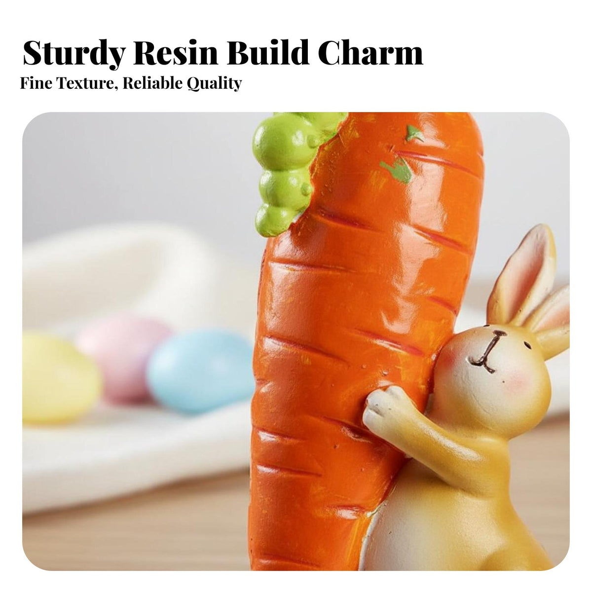 Hare with Carrot Ornament Ideal Gift Easter Bunny Figurine Hand-Finished Easter Bunny Statue for Kids, Party, Desktop, Bookshelf