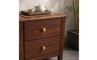 Solid Wood Bedside Cabinet Two-Drawer Nightstand Rounded Edges Bedroom Furniture for Beside Bed