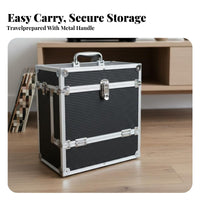 Moisture-Proof Vinyl Album Storage Box Reinforced Metal Corners Aluminum Album Flight Case Sturdy Construction LP Album Flight Case Portable for Audiophiles, DJs, Music Enthusiasts, DJ Booth, Archiving, Travel, Studio