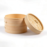2 Pieces Bamboo Steamer with Lid Woven Bamboo Steamer Round for Chefs