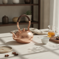 Hammered Copper Tea Kettle Stovetop Teapot Comfortable Pouring for Kitchen