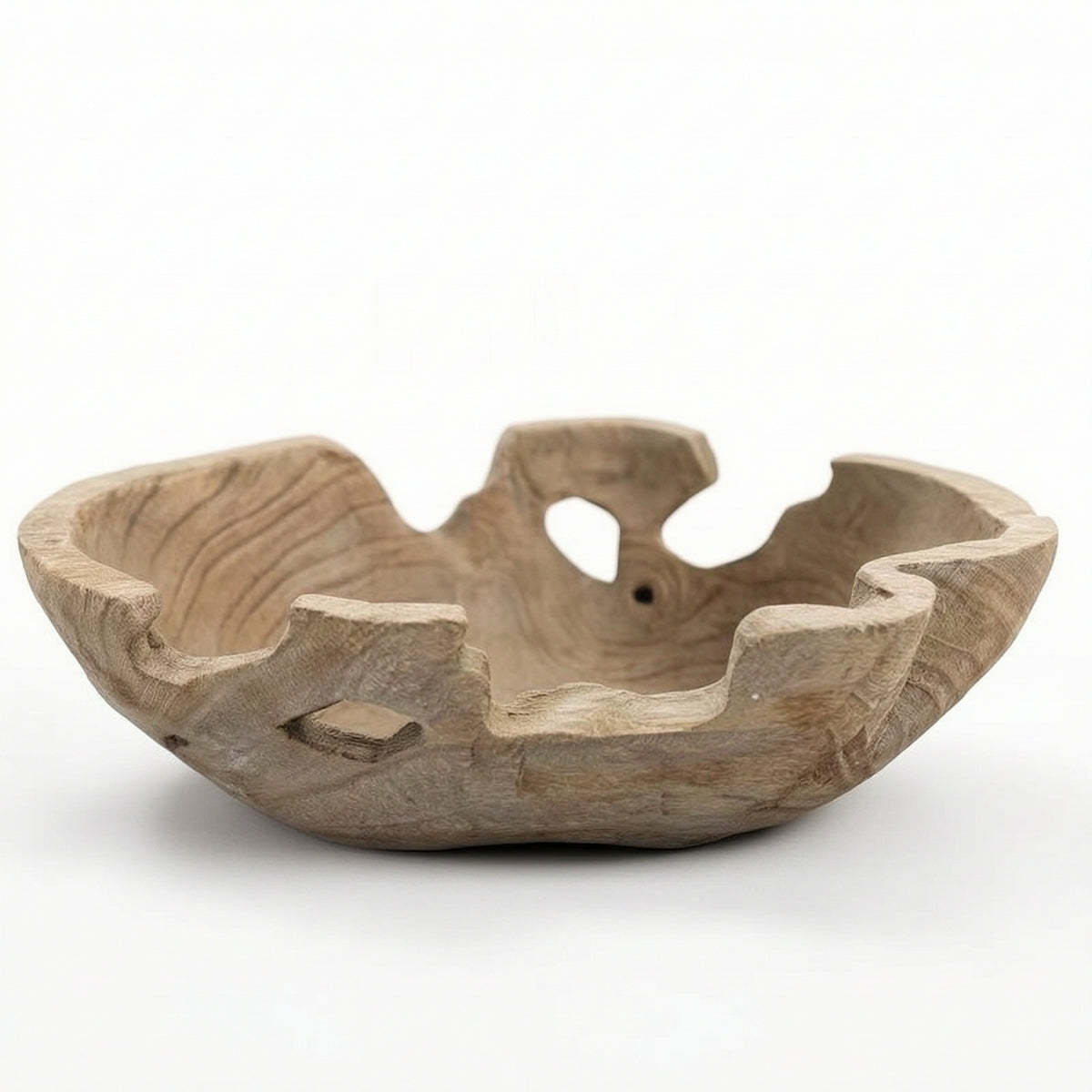 Wooden Bowl with Cutout Openings Handmade Fruit Plate Organic for Tea Table