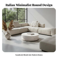 Wabi-Sabi Aesthetic Round Drum Table Minimalist Design Living Room Furniture Faux Travertine Finish Rounded Edges for Interior Designers, Apartment Dwellers, Families with Children, Small Areas, Lounge Area, Home Office, Bedroom