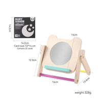 Wooden Mirror with Cards Educational Bear Mirror Toy Foldable Compact for Babies, Tummy Time, Nursery