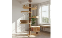 Solid Wood Construction Floor to Ceiling Cat Tree All-in-Single Wooden Cat Climbing Frame Pet Furniture for Indoor