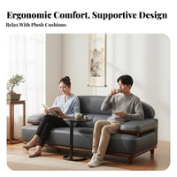 3-Seater Straight Sofa Top-Grain Leather Upholstery 3-Seater Upholstered Sofa New Chinese aesthetic Living Room Seating for homeowners, Families, Bedroom