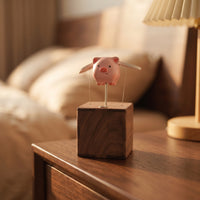 Wooden Soaring Swine Sculpture Solid Wood Mini Wooden Animal Figurine Compact Soaring Swine Statue for Bookshelf