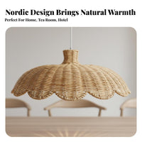 Nordic Design Rattan Suspension Lamp Zen Inspired Woven Rattan Suspension Light Natural Materials Handmade Bamboo Chandelier Retro Vibe for Interior Designers, Business Owners, Tea House, Dining Room, Hotel, Restaurant