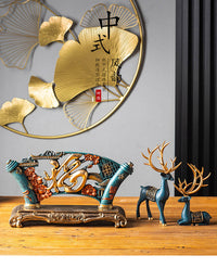 老板办公室摆件高档办公桌背景书柜子装饰品商务创意海纳百川屏风 蓝 家和万事兴 帆船摆件