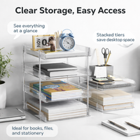 Clear Transparent File Organiser, Stacked Letter Tray File Organiser, Desktop Document Organiser for A4, Stainless Steel Frame, 26x6.2x34cm