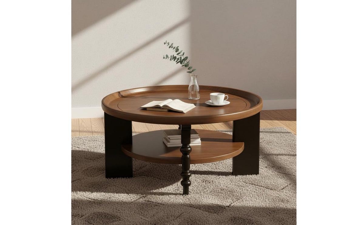Solid Wood Construction Round Wooden Coffee Table Elegant Appearance Wooden Coffee Table Easy Assembly for Small Areas