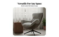 Ergonomic Design Modern Single Sofa Chair High-Density Foam Padding Single Sofa Reading Chair Easy Clean Swivel Armchair Ottoman Set Carbon Steel Frame for Readers, Homeowners, Adults, Living Room, Balcony, Bedroom