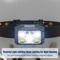 5LED Headlamp, Type-C Charging, Motion Sensor, Outdoor Night Running, COB, 1200mAh, Adjustable, Lightweight