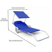 Wheel Beach Chair Portable Beach Lounger with Canopy Lightweight Outdoor Furniture for Travel