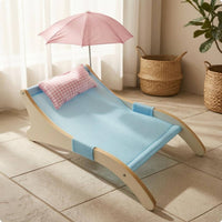 Breathable Mesh Pet Canopy Chair Wooden-Style Frame Pet Lounging Chair Plaid Pillow Pet Furniture