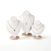 3 Pieces Suede-Covered Necklace Display Bust Countertop Jewelry Display with Wooden Base Elegant Necklace Bust Stand Sturdy for Photographers
