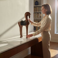 Horse Figurine with Pedestal Decorative Horse Figurine Minimalist Sculpture for Living Room, Office, Study