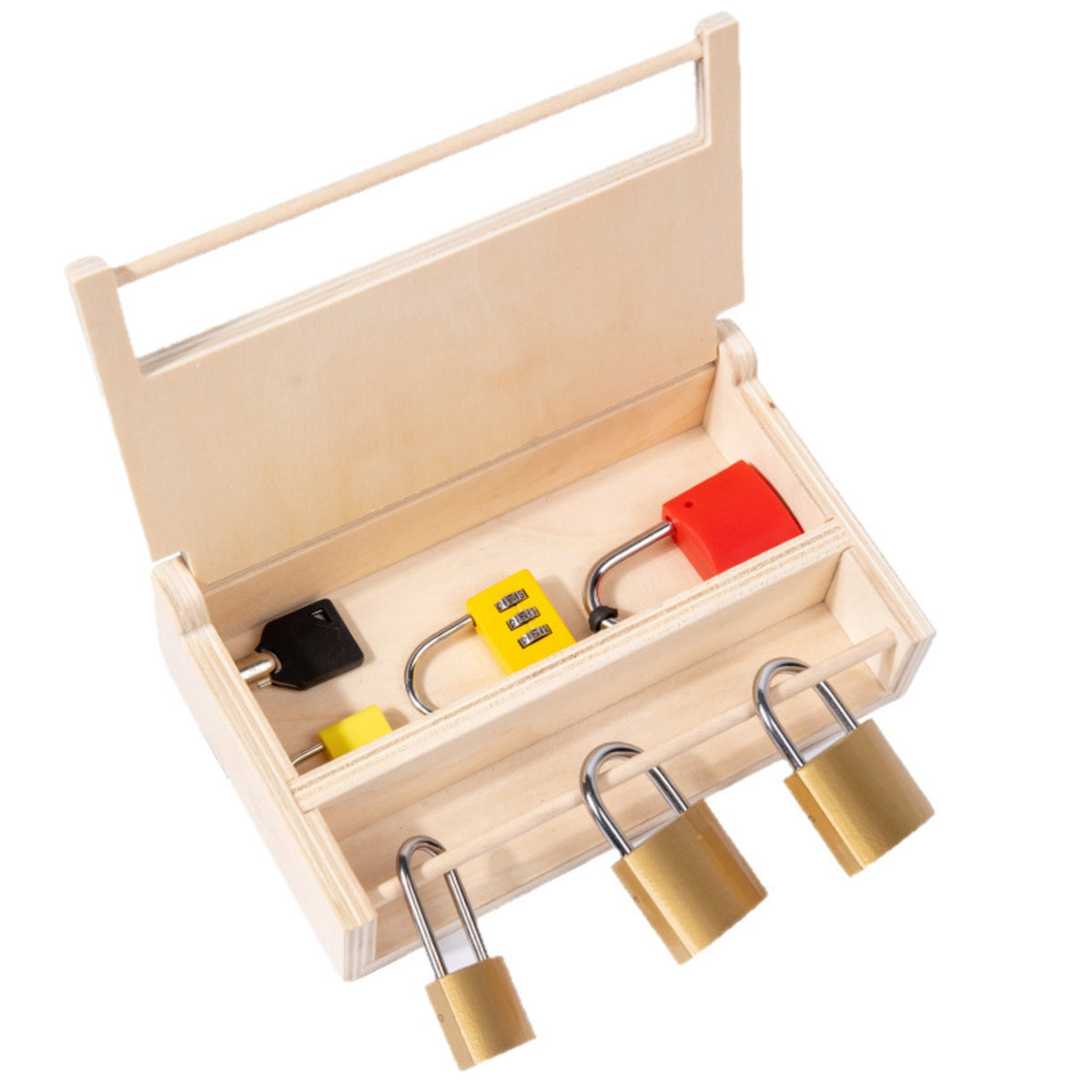 Lock and Key Set with Wooden Box Hands-on Child-Centered Lock Box Wooden Educational Toy Preschool Interactive for Toddlers