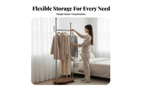 Space-Saving Rolling Clothes Rack with Shelves Mobile Design Rolling Valet Stand Slim silhouette Garment Organizer Easy Assembly for Apartment Dwellers, Students, Homeowners, Bedroom, Bedside, Dorm Room, Entryway