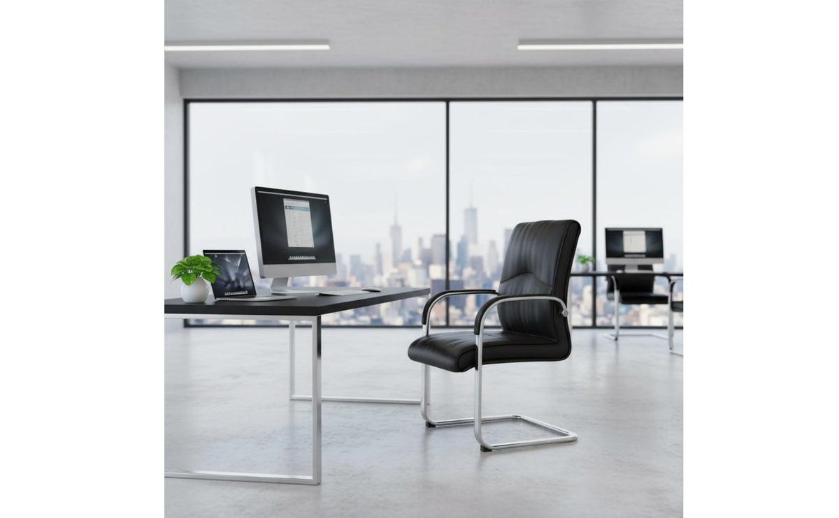 S-Shaped Backrest Bow Frame Computer Chair Support Cantilever Leather Guest Chair High-Density Foam Cushion Easy Assembly for Conference Room