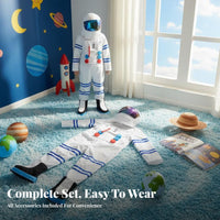 Gender-Neutral Design Astronaut Jumpsuit with Helmet Realisticistic Look Astronaut Jumpsuit Set STEM Learning Role-Play Outfit Reflective Visor for Children, Performers, Stage Performances, School Events, Birthday Party, Cosplay Event
