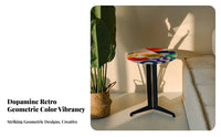 Designer Look Colorful Round Pedestal Table Modern Aesthetic Round Pedestal Accent Table Versatile Decor Piece Home Furnishing Multifunctional for Interior Design Enthusiasts, Young Adults, Homeowners, Living Room, Corner Space, Lounge Area, Bedroom
