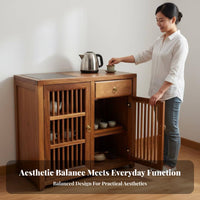 Chinese Design Wooden Tea Brewing Cabinet Solid Wood Construction Living Room Furniture Multi-Functional Storage Center Table Space Saving for Homeowners, Apartment Dwellers, Families, Home Office
