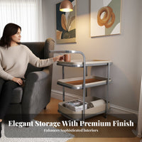 Versatile Use Saddle Leather Storage Trolley Space Saving Wheeled End Table Long-Lasting Construction Bedside Nightstand with Wheels Carbon Steel Frame for Apartment Dwellers, Office Workers, Living Room, Bedroom, Small Areas, Bathroom