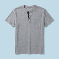 Men's Loose Fit Henley T-Shirt Short Sleeve, Polyester Blend Casual Wear for Summer, Pullover for Young Adults