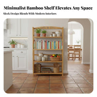 Simple Design Multi-Tier Bamboo Shelf Multipurpose Stand-Alone Standing Bookshelf Space Saving Wooden Storage Organizer Sturdy Construction for Students, Families, Homeowners, Living Room, Bedroom, Kitchen, Balcony