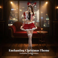 7 Pieces Christmas Bunny Girl Costume Faux Trim Red Bunny Cosplay Set