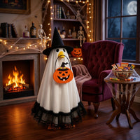 Halloween Porch Goose Costume with Pumpkin Bag Festive Lawn Goose Outfit with Witch Hat Playful Witch Costume with Pumpkin Bag Spooky for Homeowners, Decorators, Entryway, Yard