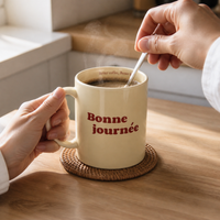French Ceramic Mug with Handle for Coffee, Milk, and Tea - Cute Couple and Friendship Gift