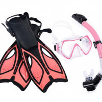 snorkels Facepiece and Fins Set Anti-Leak Design snorkels Facepiece Fin Set Purge Valve 3 Piece Diving Equipment for Beginners, Young People, Travel