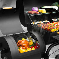 Barrel Grill with Side Smoker Outdoor Briquette-Fueled Barbecue with Smoker Multi-Functional Grill with Warming Rack for Grilling Enthusiasts