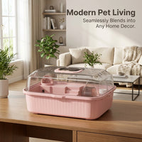 Hamster Cage with Wheel, Syrian Hamster Cage, Double Layer Spacious Tray, Portable Travel Case, Easy to Clean Rodent Cage
