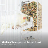 Clear Acrylic Cage Parrot Feeder Clear Automatic birds Feeder Leak-Resistant Acrylic birds Food Container for Cockatiels, Small Birds