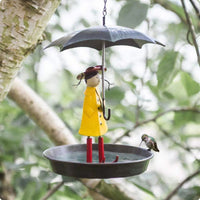 Decorative Girl with Umbrella Bird Feeder Art Craft Umbrella Girl Bird Feeder Lightweight Outdoor Decor for Patio