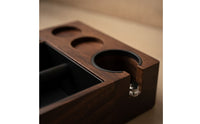 Espresso Knock Box and Tamping Station Walnut Coffee Knock Box and Tamping Station Wooden Organized for Baristas