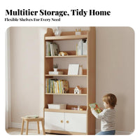 Floor-Standing children's Bookcase with Doors Sturdy Construction Cubby Bookcase with Doors Large Capacity Bookshelf Easy to Assemble for Students, Toddlers, Parents, Bedroom, Nursery, Playroom, Daycare Center
