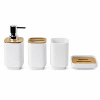 4 Pieces Bathroom Countertop Tray Set Drainage Cutouts 4 Piece Bathroom Accessory Set Bamboo Accent Home Organization Toiletry Organizer Minimalist Design for Washroom