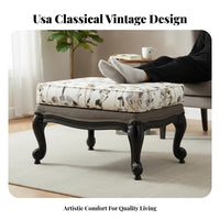 2 Pieces Armchair with Footrest Matching Footstool Included Padded Armchair with Footrest Countryside design Living Room Seating for Bedroom, Study