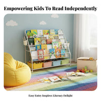 On casters Rolling Book Organizer Front-Facing Display 5-Tier Rolling book organizer Space-Saving children's Furniture Slim contour for Toddlers, Students, Nursery, Playroom, Kindergarten, Living Room